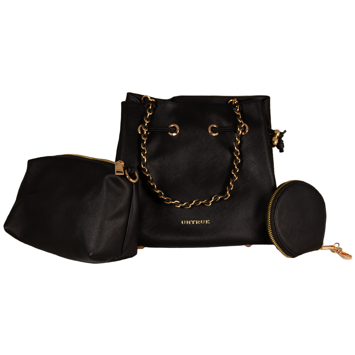 Drawstring Tote Handbag Set – Black
