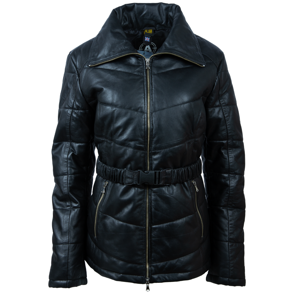 Women's Leather Puffer Coat – Black