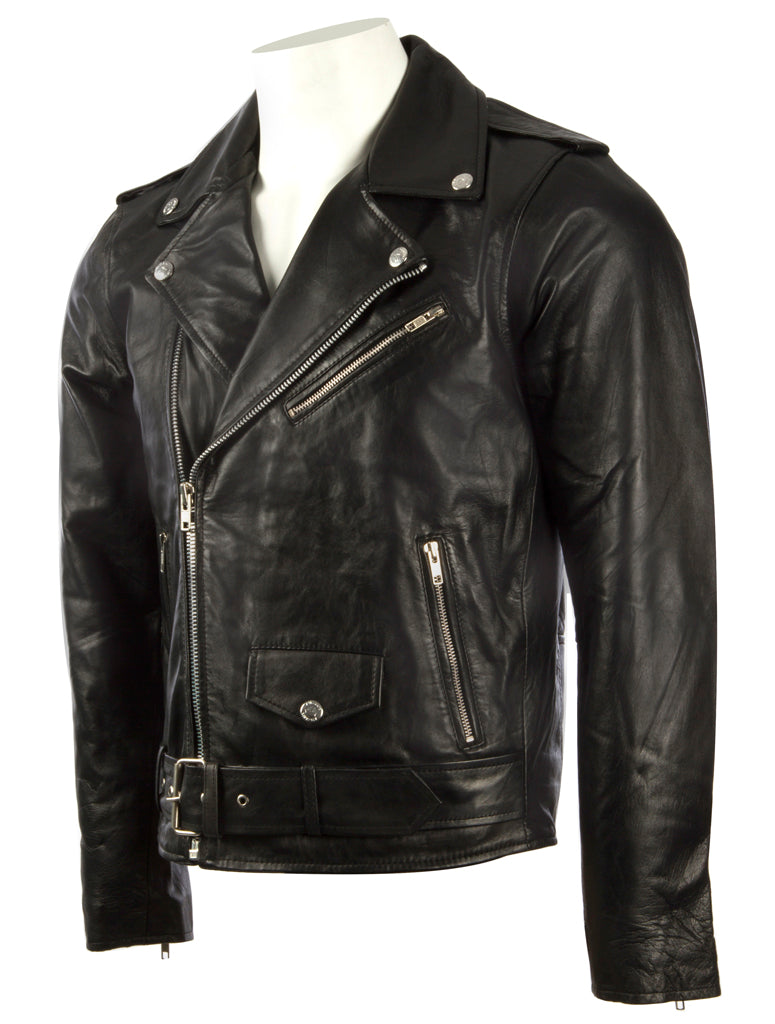 Men's Leather Biker Jacket – Black