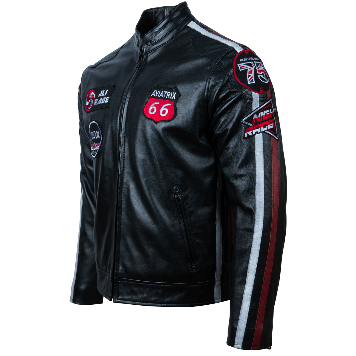 Men's Leather Racing Jacket with Patches – Black