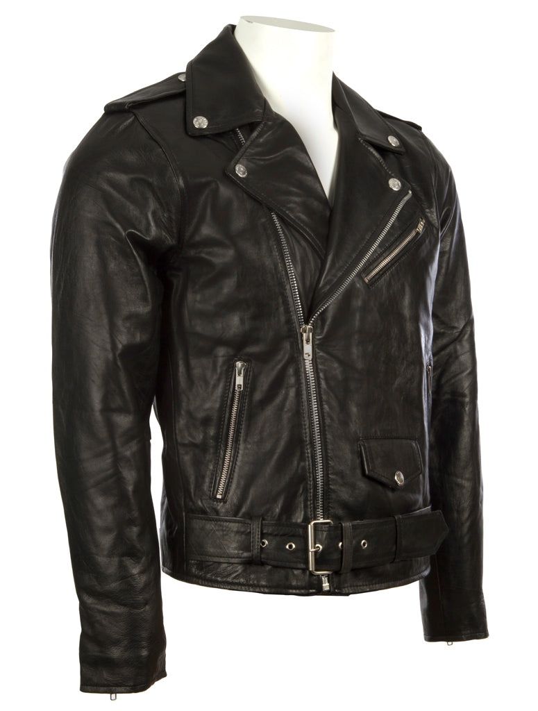 Men's Leather Biker Jacket – Black