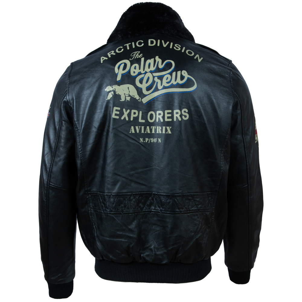 Men's Leather Aviator Jacket with Faux Fur Collar – Black