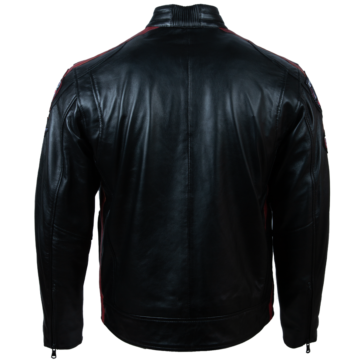 Men's Leather Racing Jacket with Patches – Black
