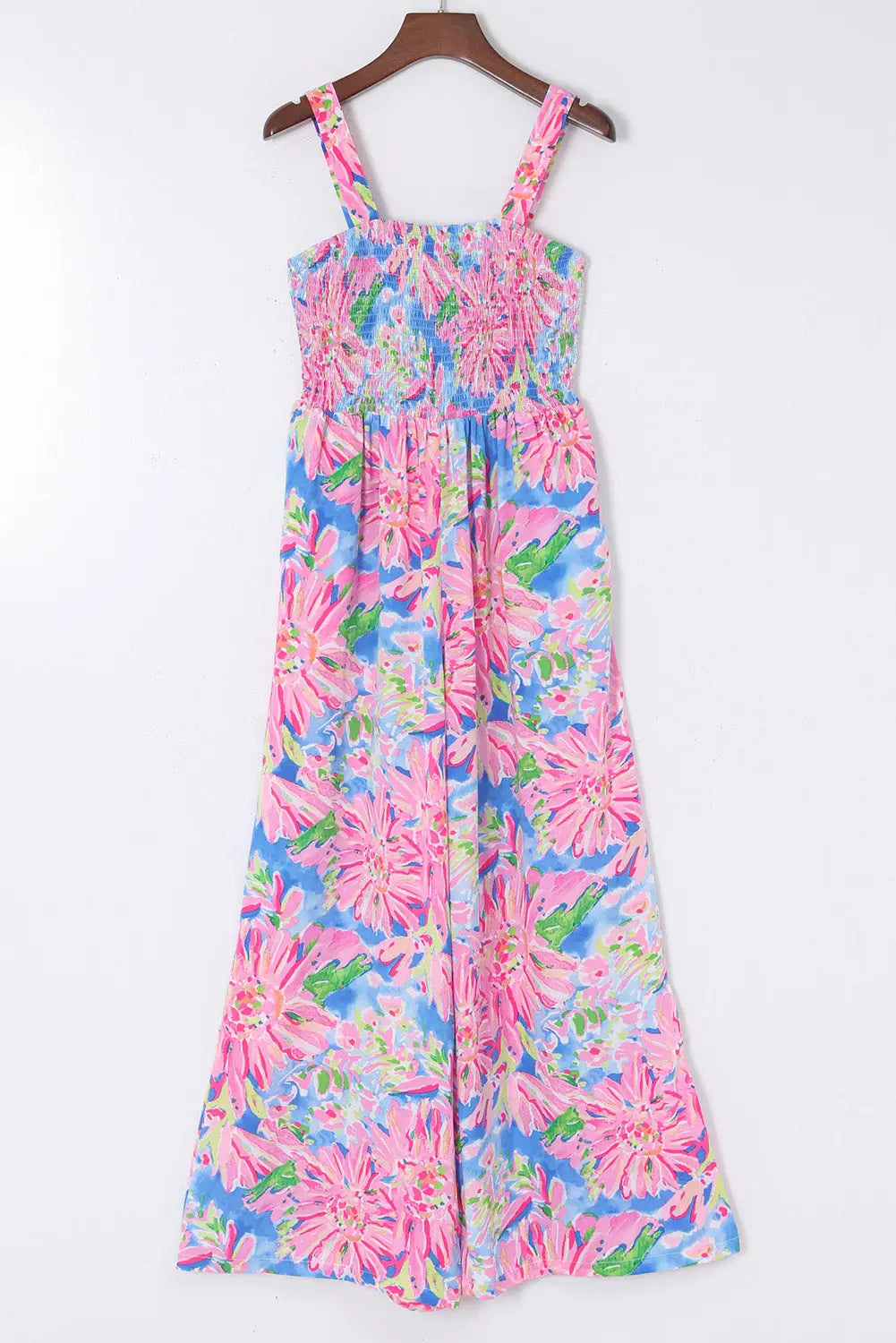 Smocked Square Neck Wide Leg Jumpsuit