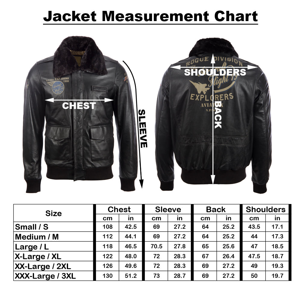 Men's Leather Aviator Jacket with Faux Fur Collar – Black