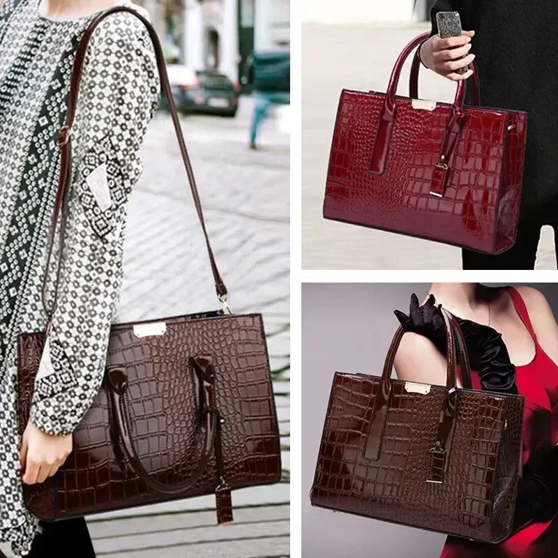 Croc-Effect Large Tote Bag