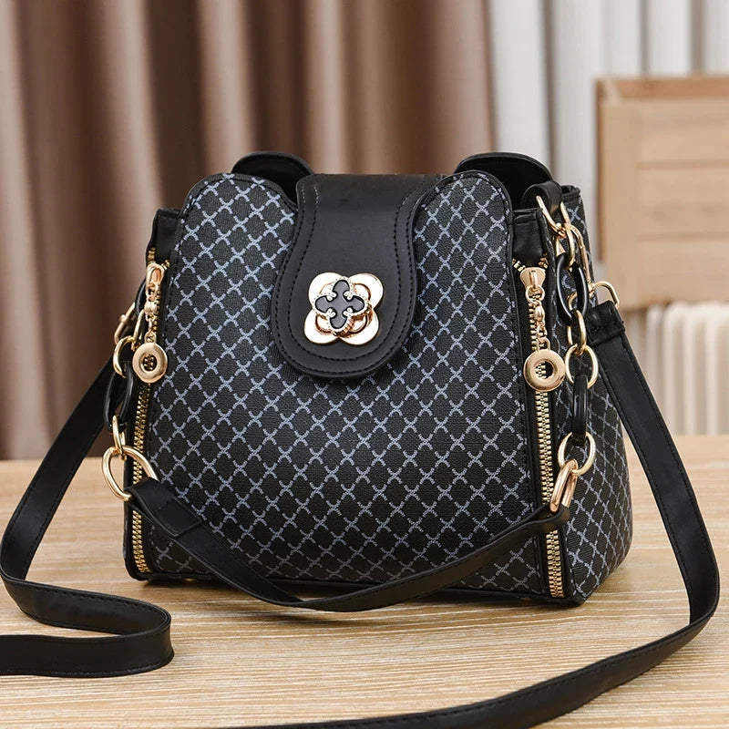 Check Print Bucket Crossbody Bag