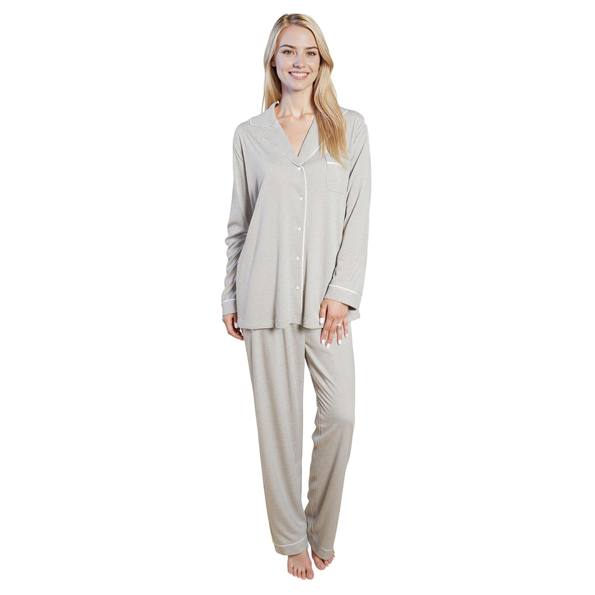 Soft Touch Button-Up Pyjama Set – Grey