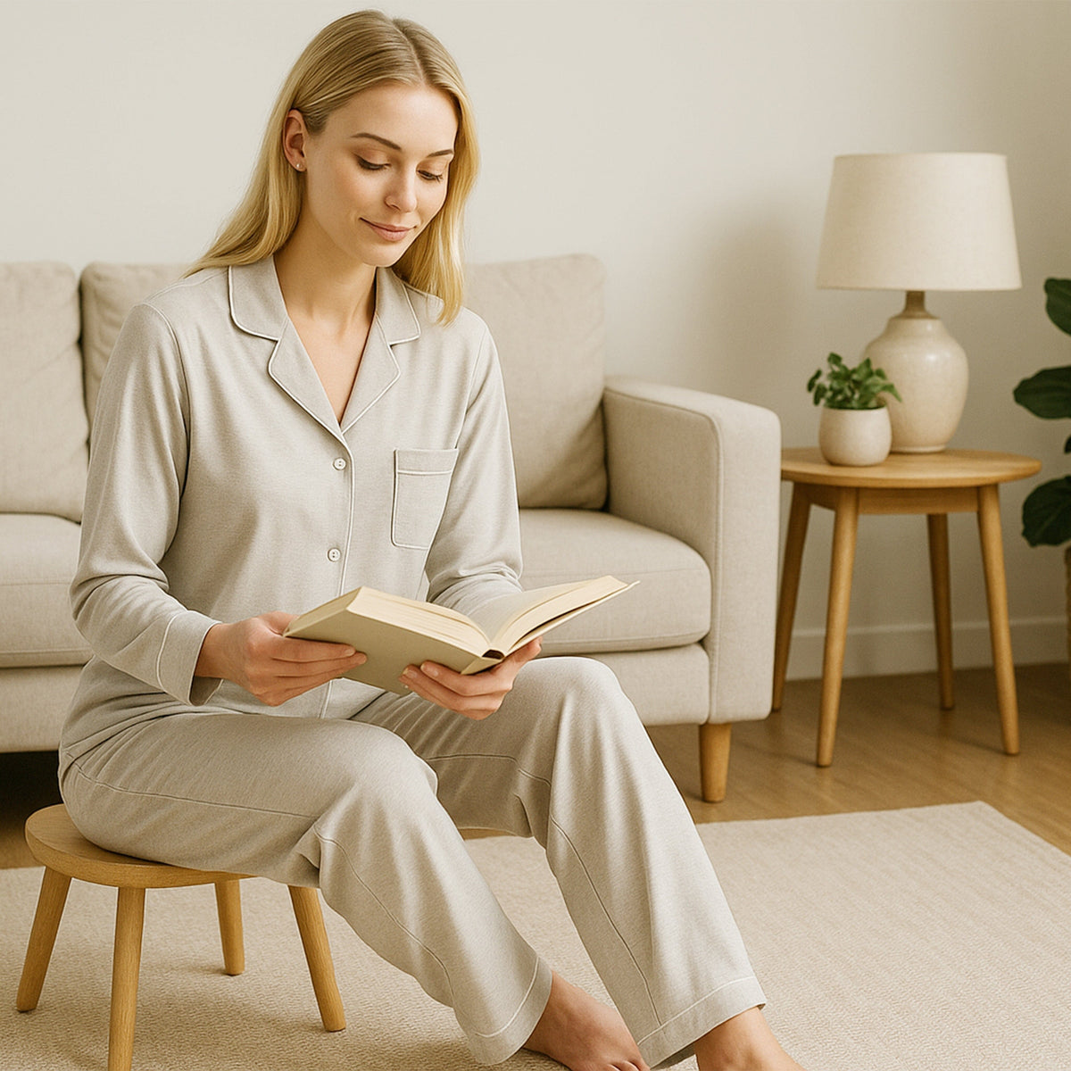 Soft Touch Button-Up Pyjama Set – Grey