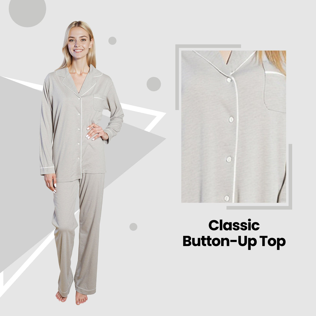 Soft Touch Button-Up Pyjama Set – Grey