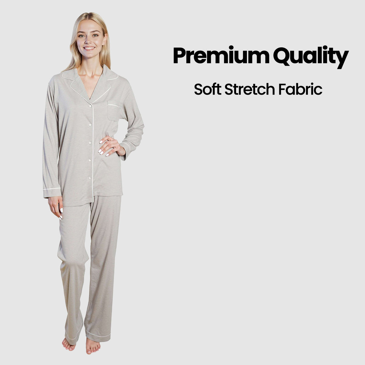 Soft Touch Button-Up Pyjama Set – Grey