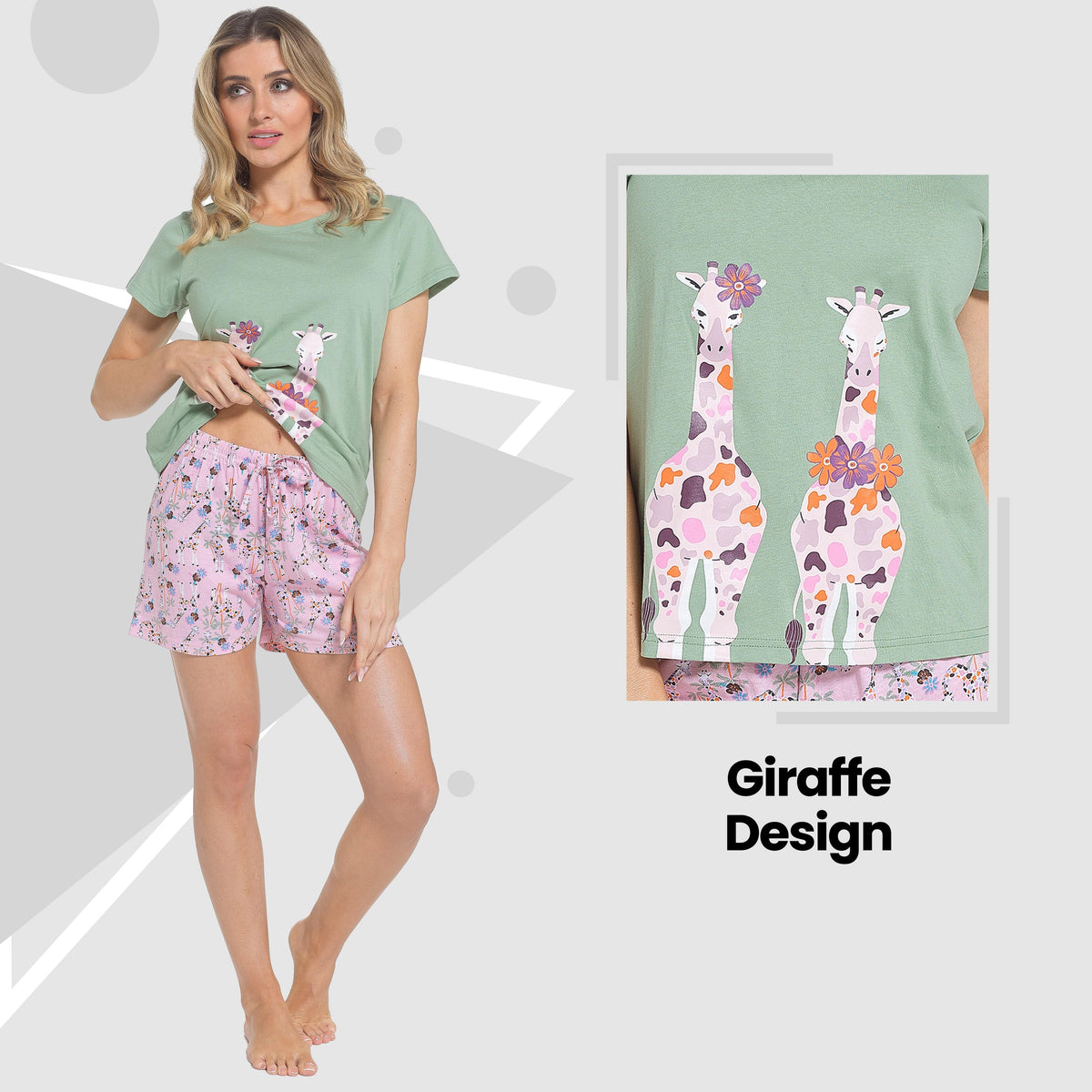 Giraffe Print T-Shirt & Shorts Pyjamas