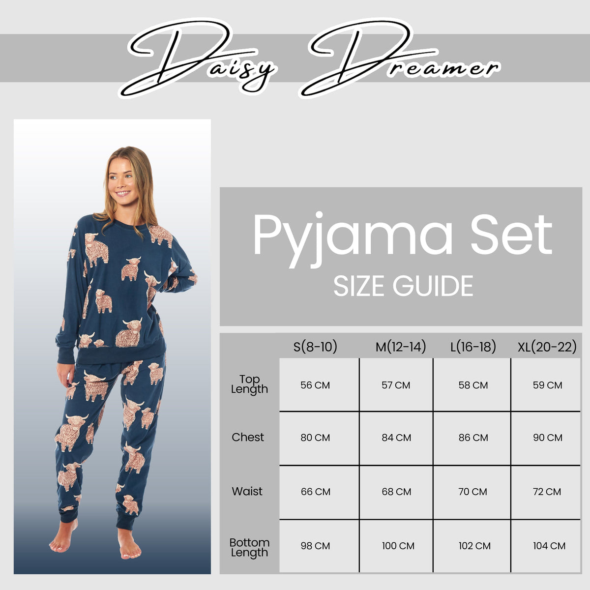 Highland Cow Fleece Pyjama Set – Navy