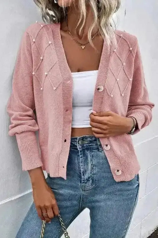 Pearl Button Knit Cardigan – Sepia Rose