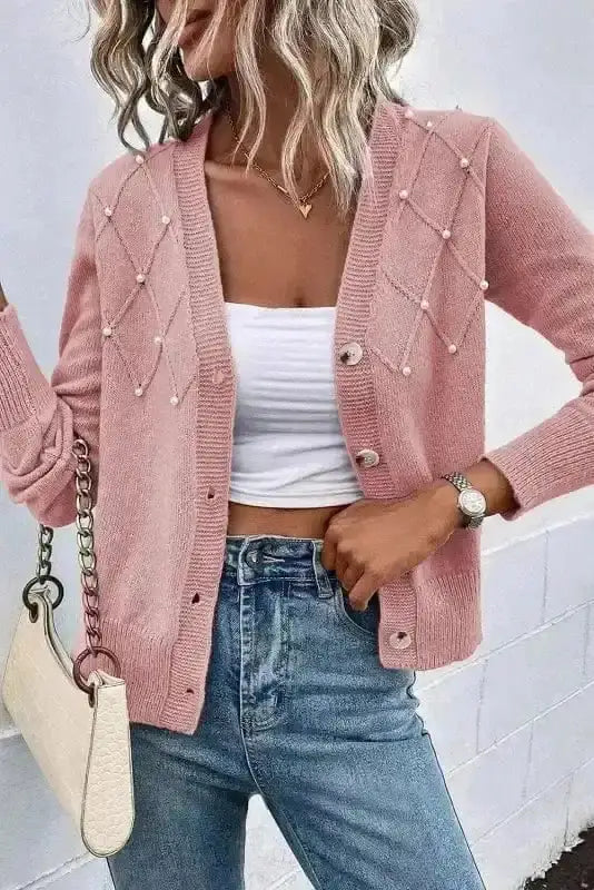 Pearl Button Knit Cardigan – Sepia Rose