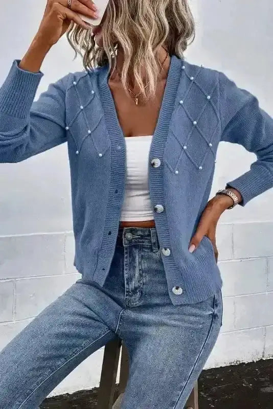 Pearl Button Knit Cardigan – Sepia Rose