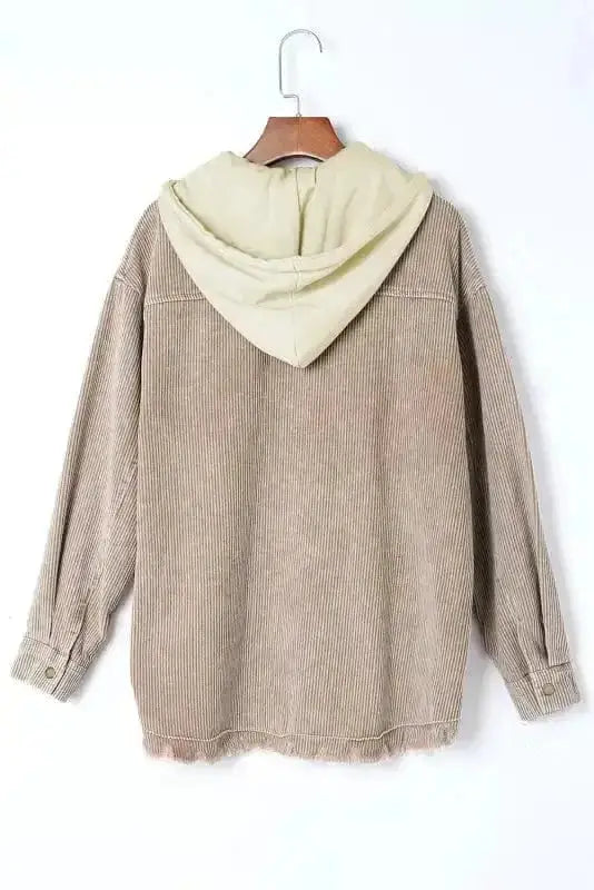 Colour Block Hooded Corduroy Jacket