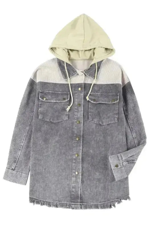 Colour Block Hooded Corduroy Jacket