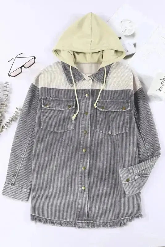 Colour Block Hooded Corduroy Jacket
