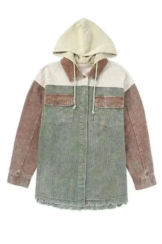 Colour Block Hooded Corduroy Jacket