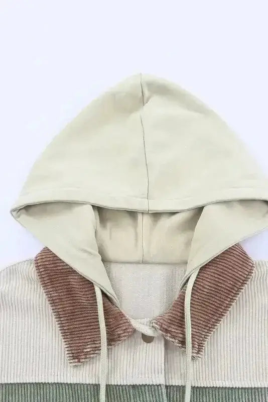 Colour Block Hooded Corduroy Jacket
