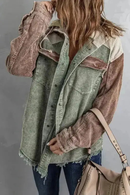 Colour Block Hooded Corduroy Jacket