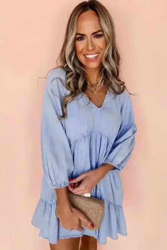 Puff Sleeve Tiered Mini Dress – Washed Black