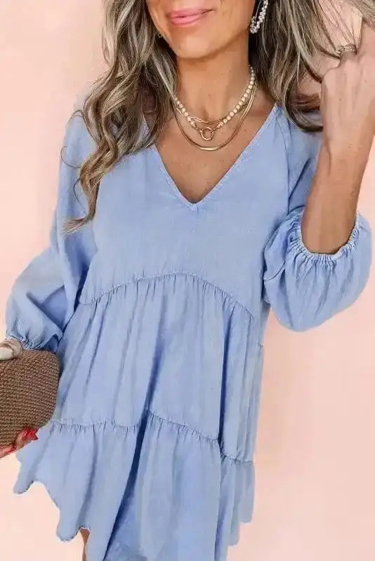Puff Sleeve Tiered Mini Dress – Washed Black