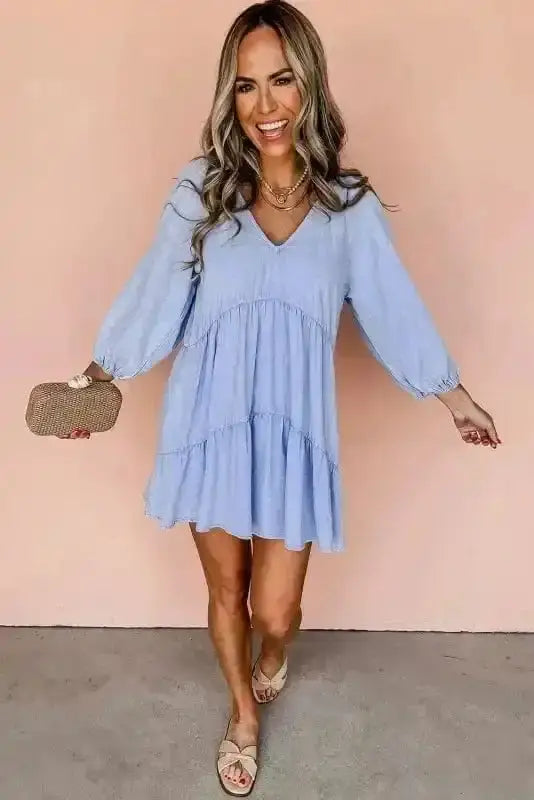 Puff Sleeve Tiered Mini Dress – Washed Black