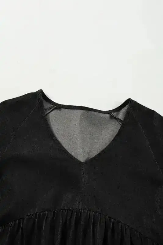 Puff Sleeve Tiered Mini Dress – Washed Black