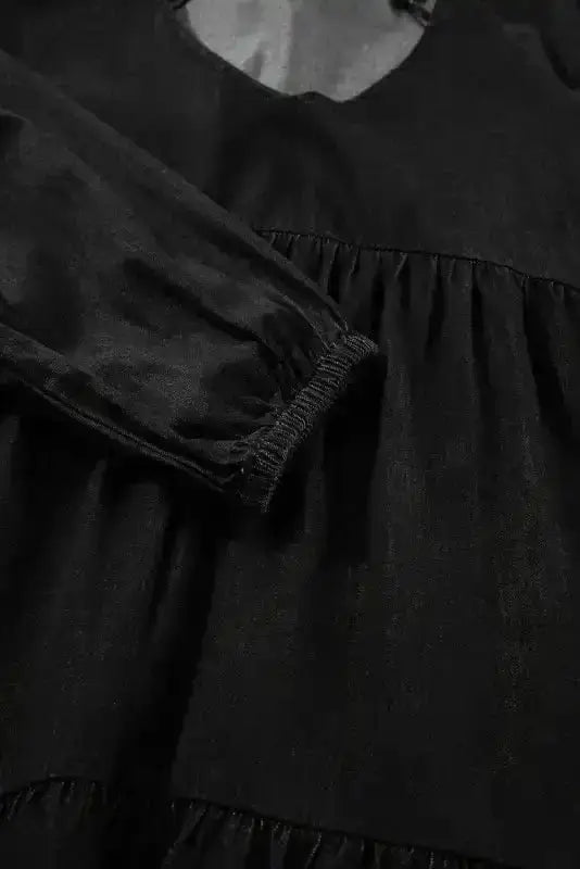 Puff Sleeve Tiered Mini Dress – Washed Black