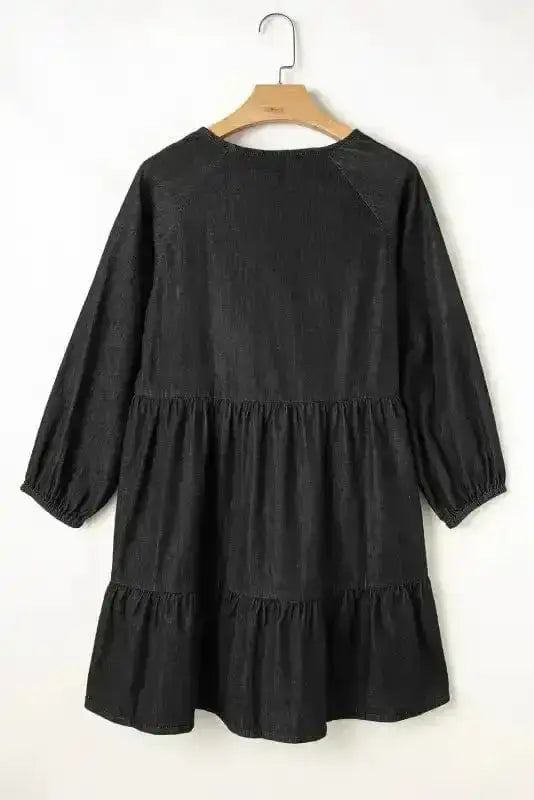 Puff Sleeve Tiered Mini Dress – Washed Black