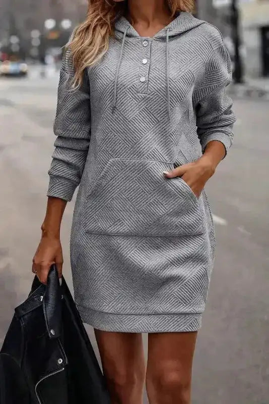 Drawstring Hooded Mini Dress with Kangaroo Pocket