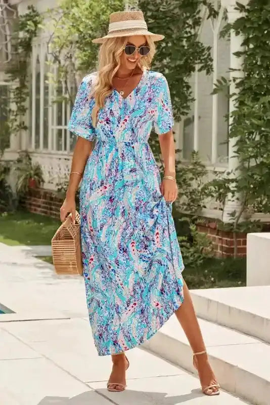 Floral V-Neck Wrap Maxi Dress – Green