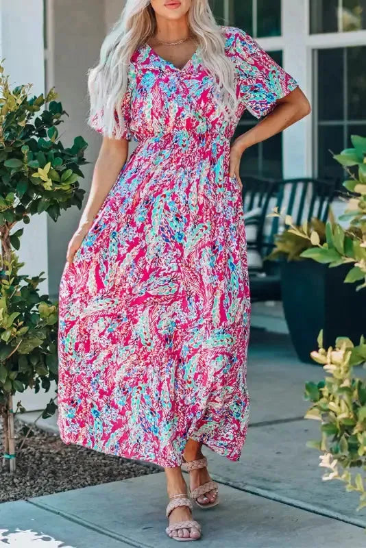 Floral V-Neck Wrap Maxi Dress – Green