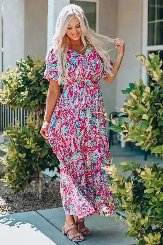 Floral V-Neck Wrap Maxi Dress – Green