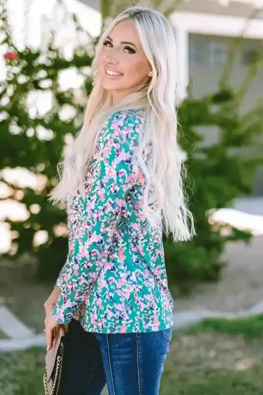 Floral V-Neck Wrap Maxi Dress – Green