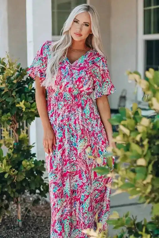 Floral V-Neck Wrap Maxi Dress – Green