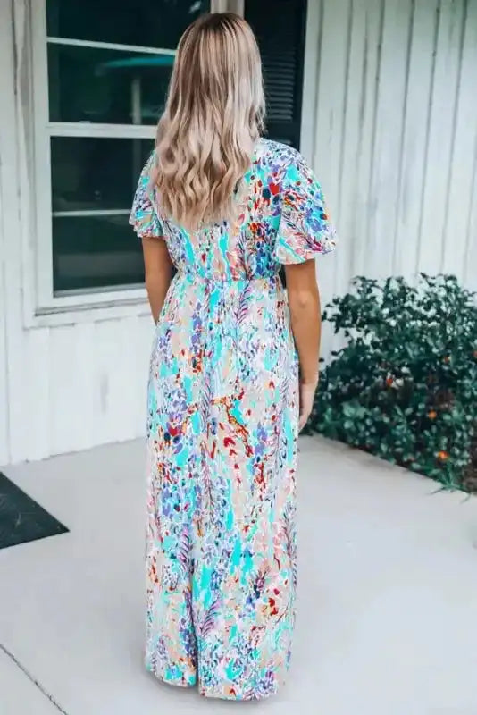 Floral V-Neck Wrap Maxi Dress – Green
