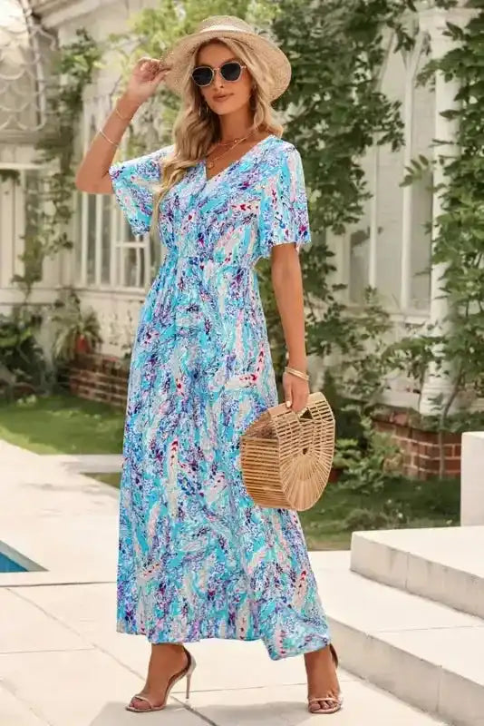 Floral V-Neck Wrap Maxi Dress – Green