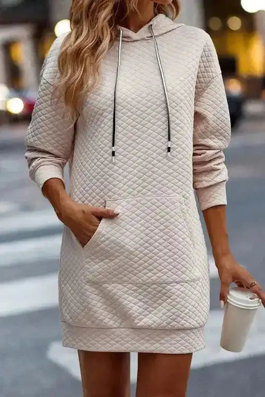 Quilted Hooded Mini Dress with Kangaroo Pocket
