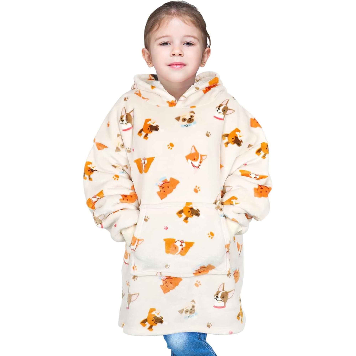 Kids' Dog Print Blanket Hoodie (Age 8–15)