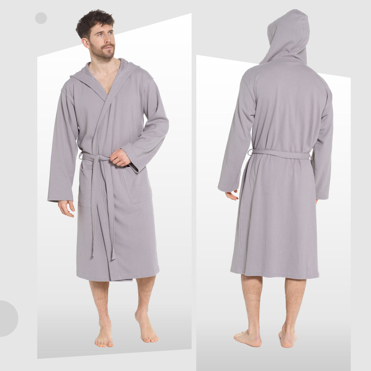Men's Hooded Waffle Cotton Dressing Gown – Grey
