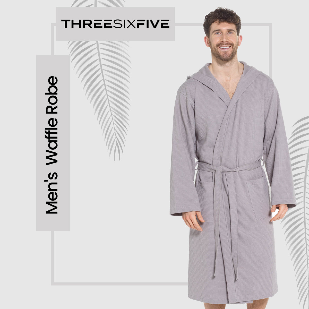 Men's Hooded Waffle Cotton Dressing Gown – Grey