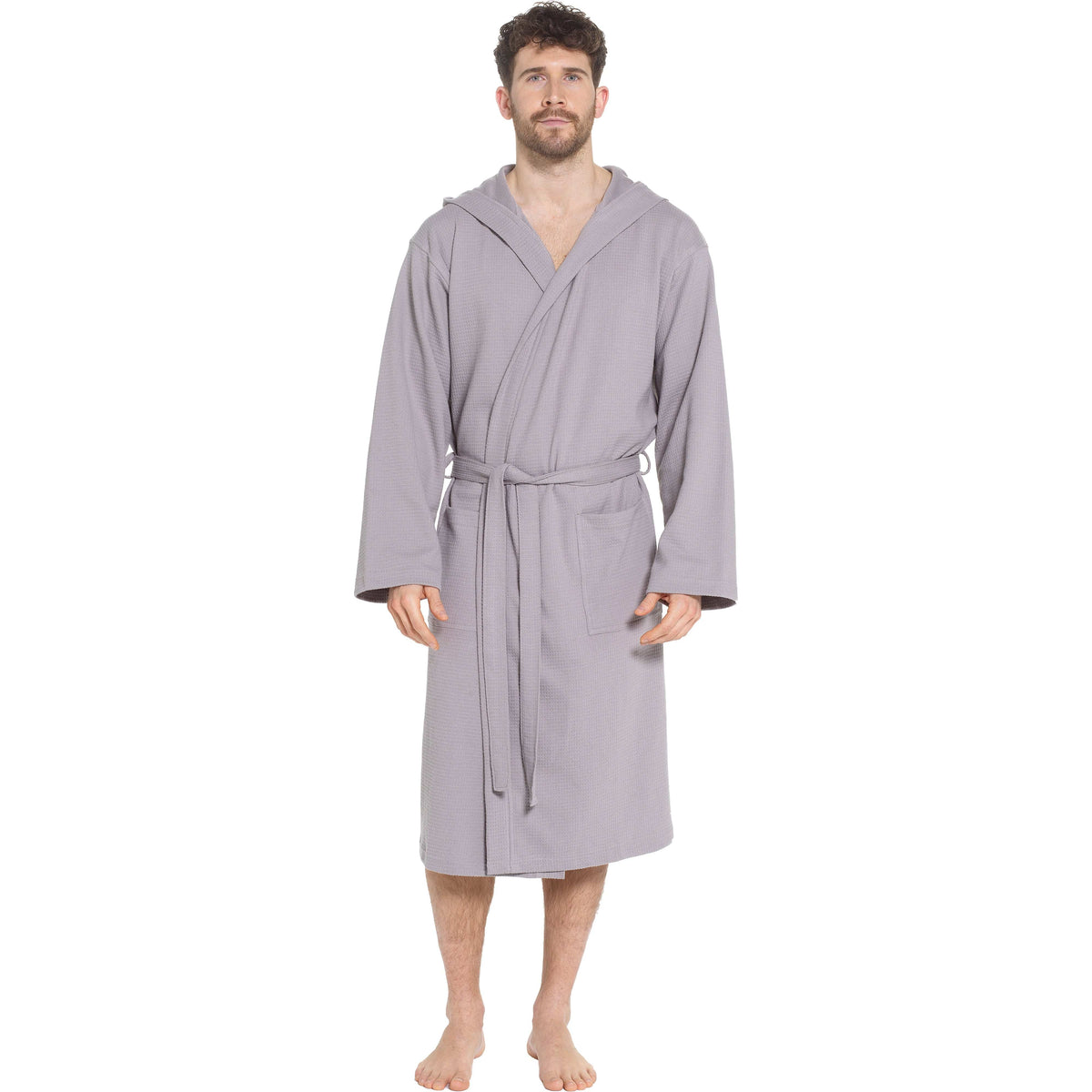 Men's Hooded Waffle Cotton Dressing Gown – Grey