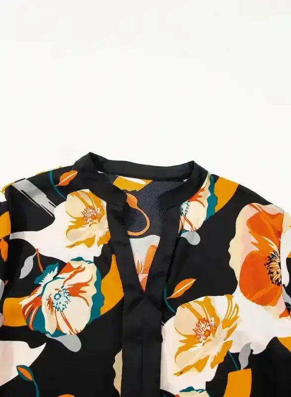 Floral Tie Neck Long Sleeve Midi Dress