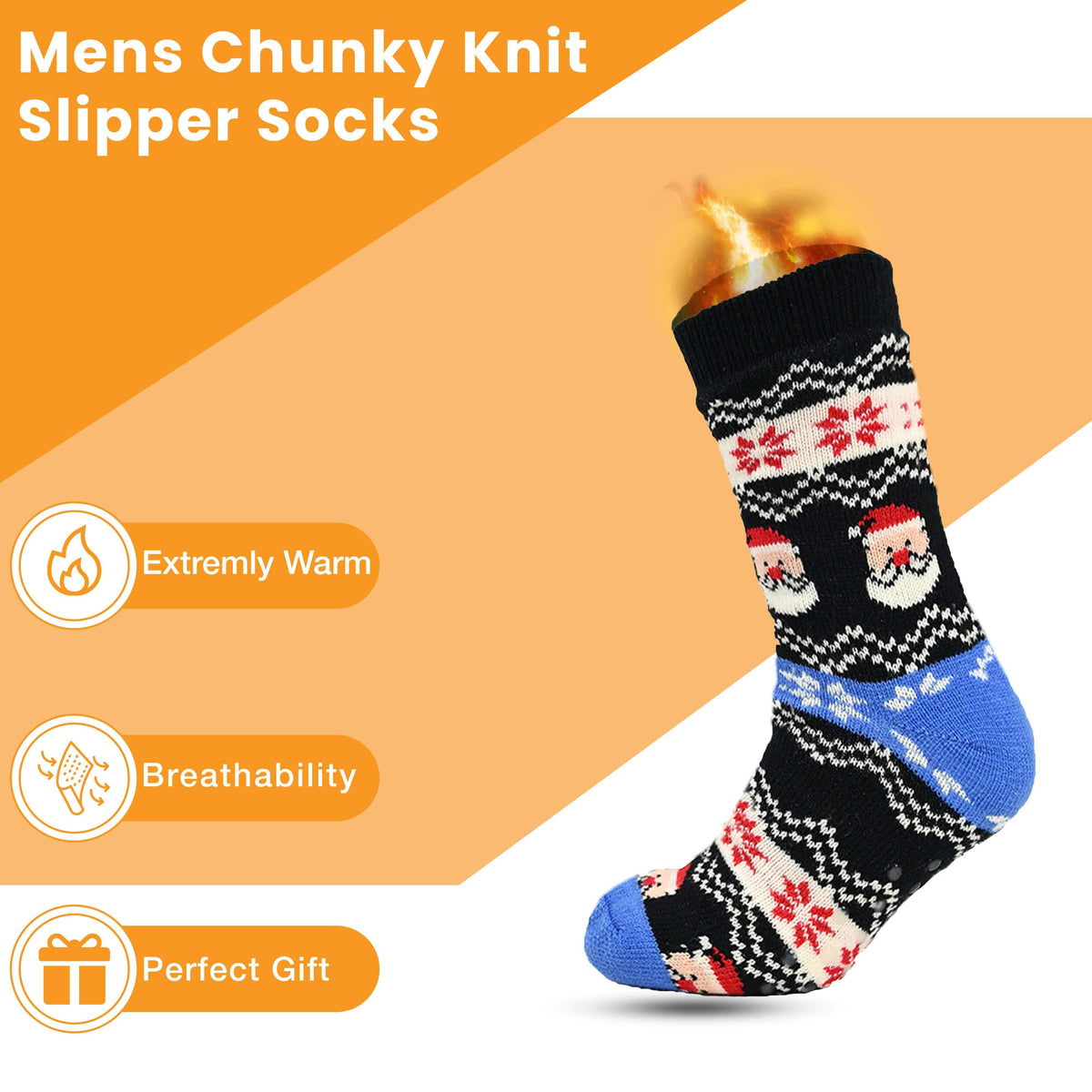 Men's Festive Chunky Knit Slipper Socks (2 Pack)