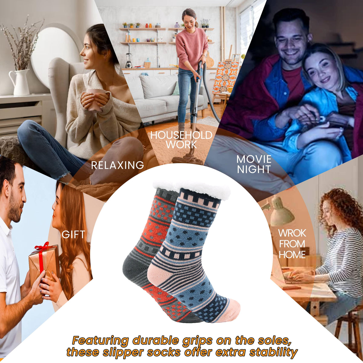 Women's Fur-Lined Chunky Slipper Socks (2 Pack)