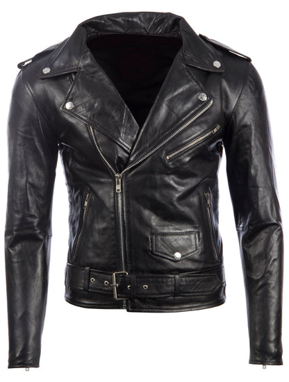 Men's Leather Biker Jacket – Black