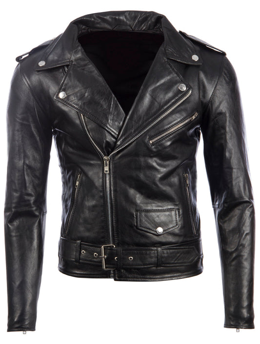 Men's Leather Biker Jacket – Black